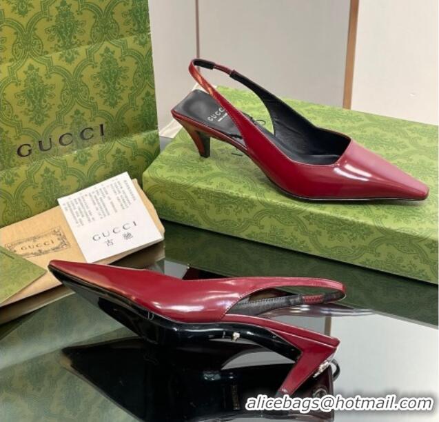 Inexpensive Gucci Leather Slingback Pumps 5.5cm 764192 Dark Red 926108