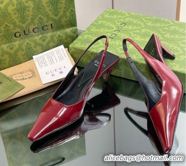 Inexpensive Gucci Leather Slingback Pumps 5.5cm 764192 Dark Red 926108