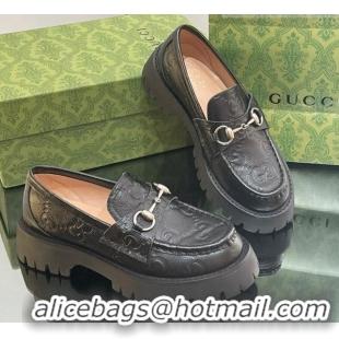 Classic Gucci GG Leather Lug Loafers 756501 Black 926111