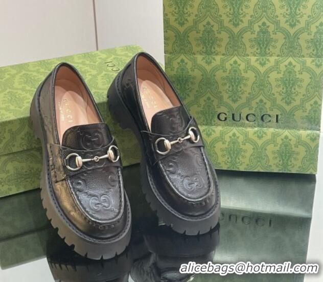 Classic Gucci GG Leather Lug Loafers 756501 Black 926111