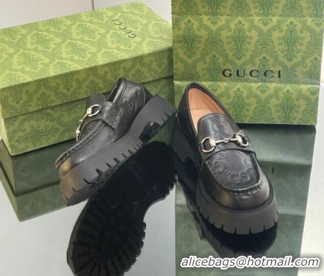 Classic Gucci GG Leather Lug Loafers 756501 Black 926111