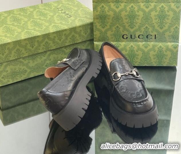 Classic Gucci GG Leather Lug Loafers 756501 Black 926111