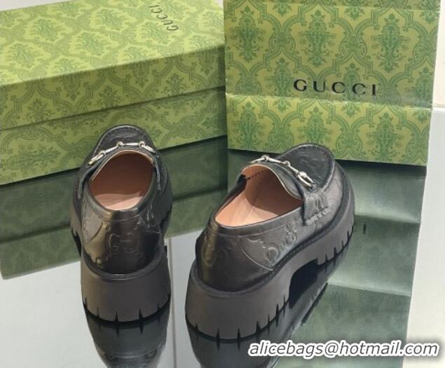 Classic Gucci GG Leather Lug Loafers 756501 Black 926111