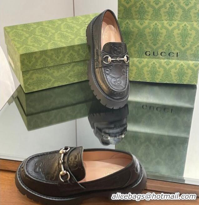 Classic Gucci GG Leather Lug Loafers 756501 Black 926111