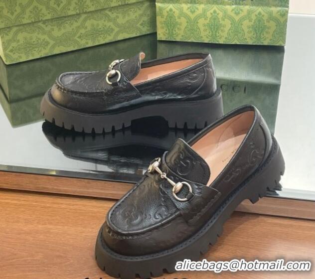 Classic Gucci GG Leather Lug Loafers 756501 Black 926111