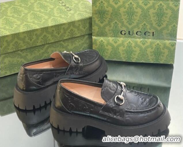 Classic Gucci GG Leather Lug Loafers 756501 Black 926111