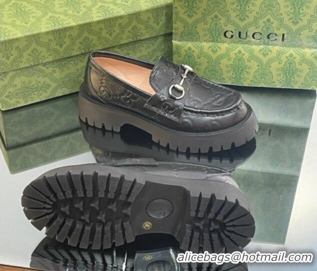 Classic Gucci GG Leather Lug Loafers 756501 Black 926111