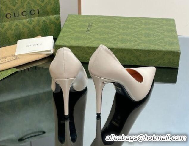 AAAAA Gucci Leather Pointed High heel Pumps 10.5cm with GG White 1012002