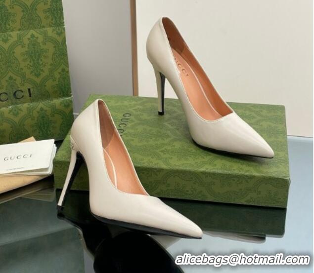 AAAAA Gucci Leather Pointed High heel Pumps 10.5cm with GG White 1012002