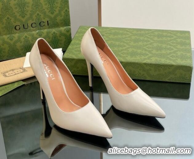 AAAAA Gucci Leather Pointed High heel Pumps 10.5cm with GG White 1012002