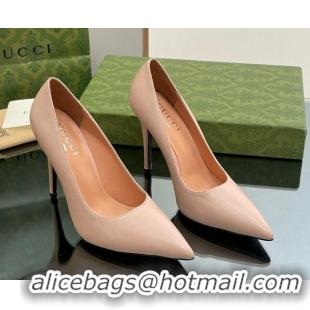 Buy Duplicate Gucci Leather Pointed High heel Pumps 10.5cm with GG Light Pink 1012003