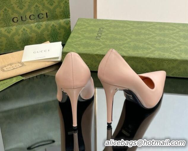 Buy Duplicate Gucci Leather Pointed High heel Pumps 10.5cm with GG Light Pink 1012003