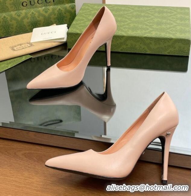 Buy Duplicate Gucci Leather Pointed High heel Pumps 10.5cm with GG Light Pink 1012003