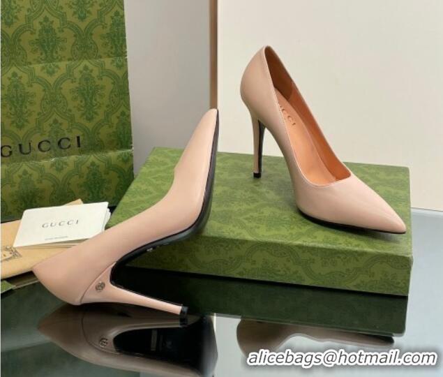 Buy Duplicate Gucci Leather Pointed High heel Pumps 10.5cm with GG Light Pink 1012003