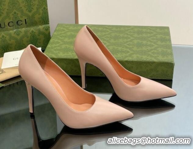 Buy Duplicate Gucci Leather Pointed High heel Pumps 10.5cm with GG Light Pink 1012003