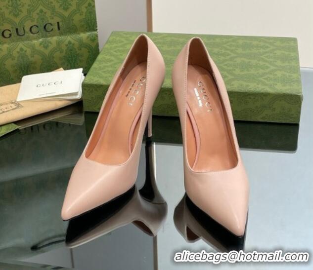 Buy Duplicate Gucci Leather Pointed High heel Pumps 10.5cm with GG Light Pink 1012003