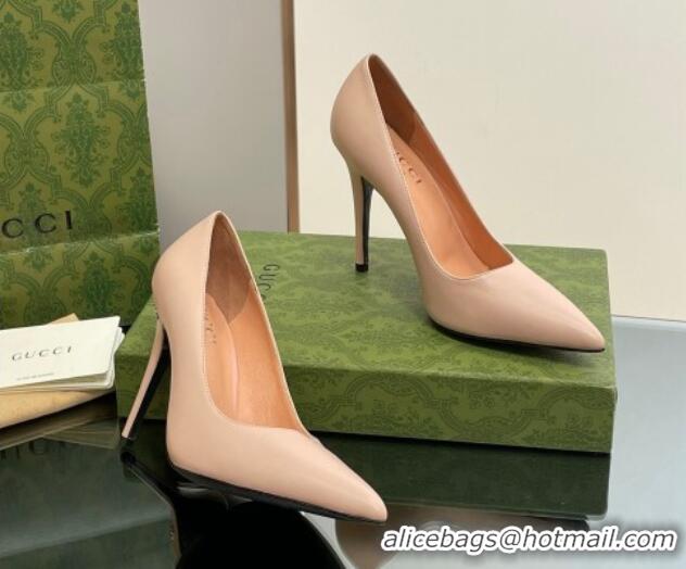 Buy Duplicate Gucci Leather Pointed High heel Pumps 10.5cm with GG Light Pink 1012003