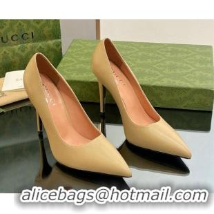 Top Quality Gucci Leather Pointed High heel Pumps 10.5cm with GG Yellow 1012004