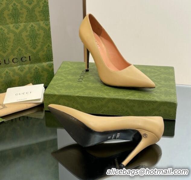 Top Quality Gucci Leather Pointed High heel Pumps 10.5cm with GG Yellow 1012004