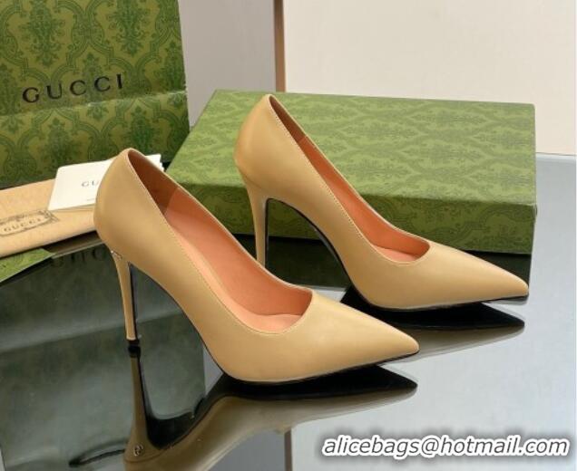 Top Quality Gucci Leather Pointed High heel Pumps 10.5cm with GG Yellow 1012004