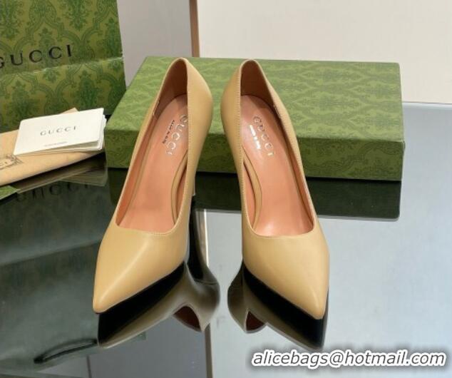 Top Quality Gucci Leather Pointed High heel Pumps 10.5cm with GG Yellow 1012004