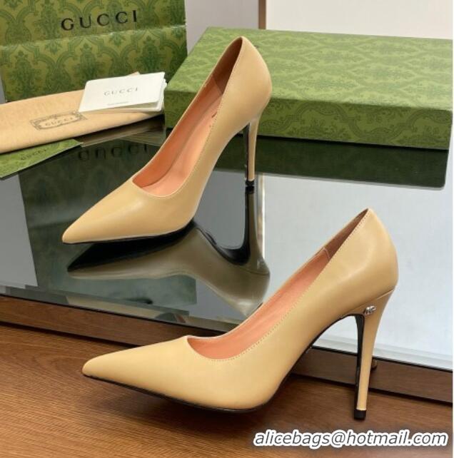 Top Quality Gucci Leather Pointed High heel Pumps 10.5cm with GG Yellow 1012004