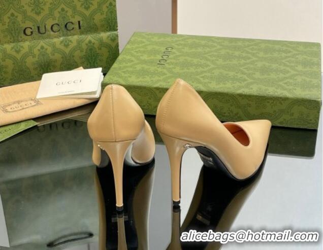 Top Quality Gucci Leather Pointed High heel Pumps 10.5cm with GG Yellow 1012004