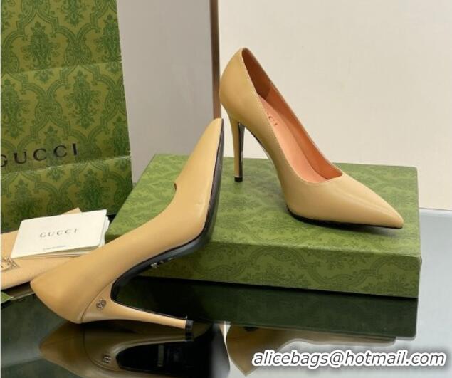 Top Quality Gucci Leather Pointed High heel Pumps 10.5cm with GG Yellow 1012004