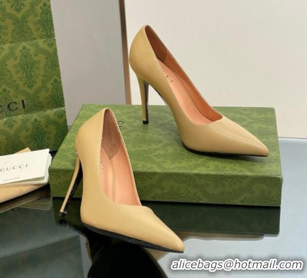 Top Quality Gucci Leather Pointed High heel Pumps 10.5cm with GG Yellow 1012004