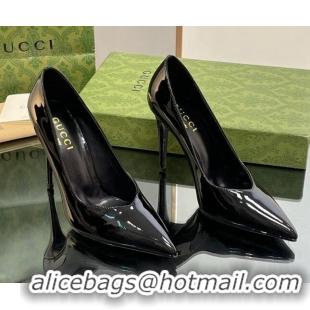 Super Quality Gucci Patent Leather Pointed High heel Pumps 10.5cm with GG Black 012005