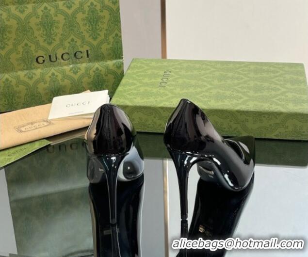 Super Quality Gucci Patent Leather Pointed High heel Pumps 10.5cm with GG Black 012005