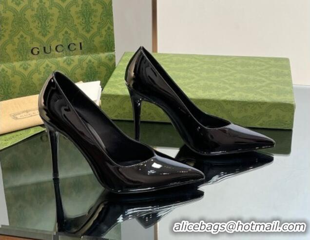 Super Quality Gucci Patent Leather Pointed High heel Pumps 10.5cm with GG Black 012005