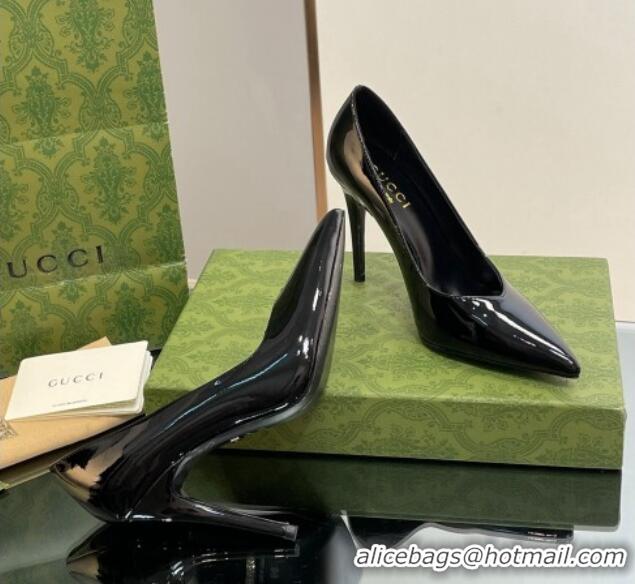 Super Quality Gucci Patent Leather Pointed High heel Pumps 10.5cm with GG Black 012005