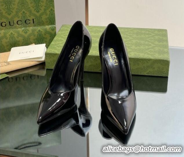 Super Quality Gucci Patent Leather Pointed High heel Pumps 10.5cm with GG Black 012005