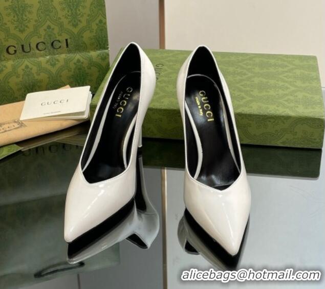 Top Quality Gucci Patent Leather Pointed High heel Pumps 10.5cm with GG White 1012006