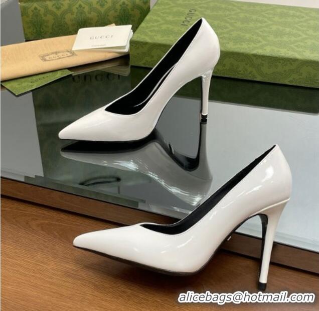 Top Quality Gucci Patent Leather Pointed High heel Pumps 10.5cm with GG White 1012006