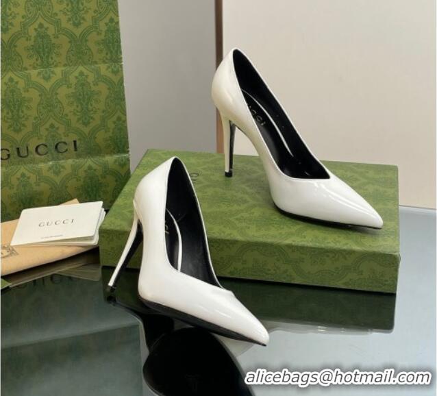 Top Quality Gucci Patent Leather Pointed High heel Pumps 10.5cm with GG White 1012006