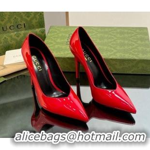 Grade Gucci Patent Leather Pointed High heel Pumps 10.5cm with GG Red 1012008