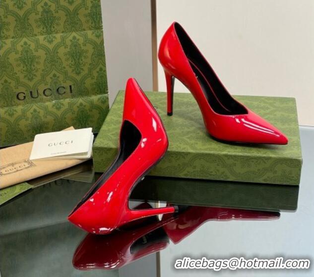 Grade Gucci Patent Leather Pointed High heel Pumps 10.5cm with GG Red 1012008