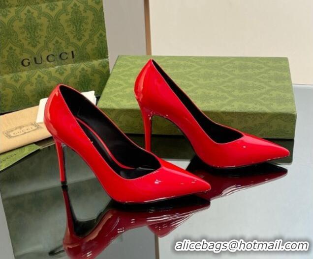 Grade Gucci Patent Leather Pointed High heel Pumps 10.5cm with GG Red 1012008