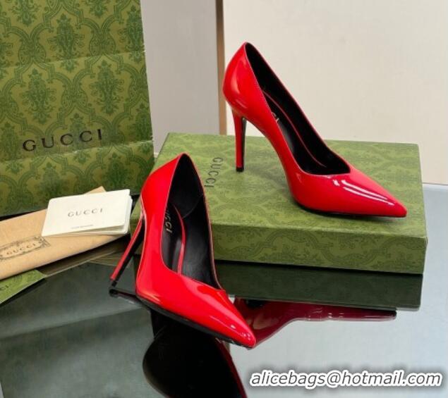 Grade Gucci Patent Leather Pointed High heel Pumps 10.5cm with GG Red 1012008