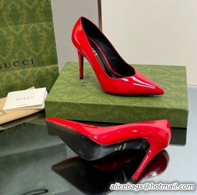 Grade Gucci Patent Leather Pointed High heel Pumps 10.5cm with GG Red 1012008