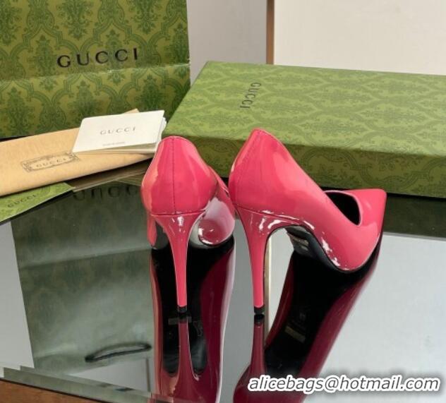 Low Cost Gucci Patent Leather Pointed High heel Pumps 10.5cm with GG Dark Pink 1012009