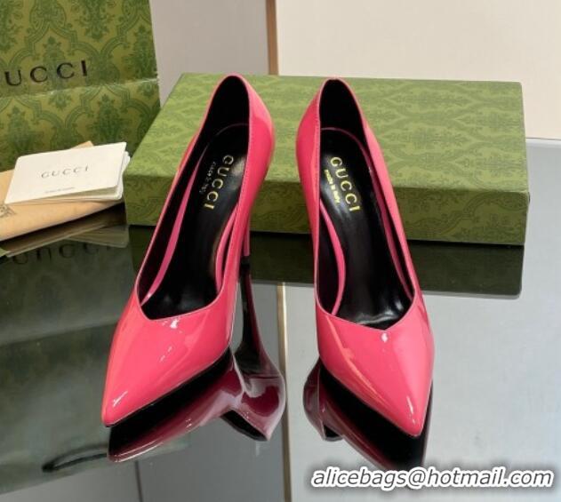 Low Cost Gucci Patent Leather Pointed High heel Pumps 10.5cm with GG Dark Pink 1012009