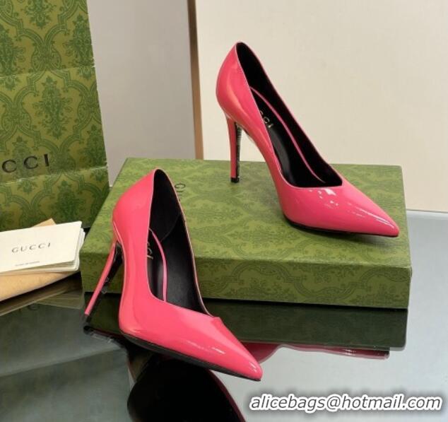 Low Cost Gucci Patent Leather Pointed High heel Pumps 10.5cm with GG Dark Pink 1012009