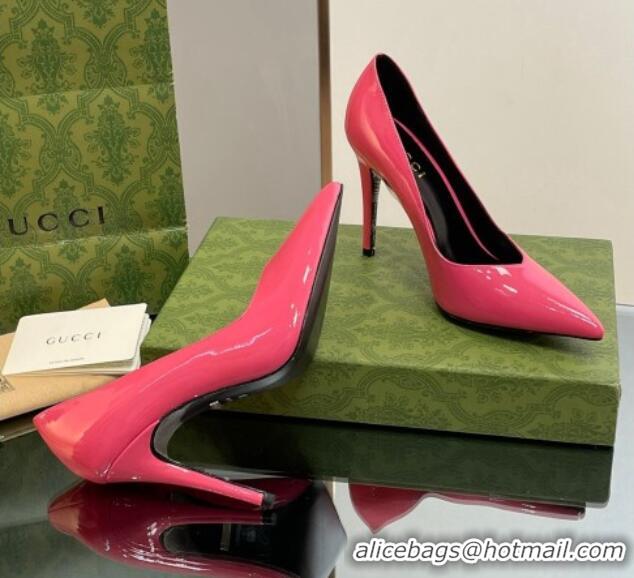 Low Cost Gucci Patent Leather Pointed High heel Pumps 10.5cm with GG Dark Pink 1012009