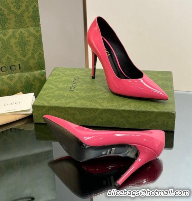 Low Cost Gucci Patent Leather Pointed High heel Pumps 10.5cm with GG Dark Pink 1012009