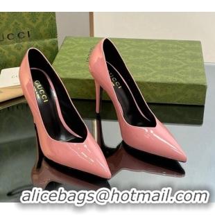 Stylish Gucci Patent Leather Pointed High heel Pumps 10.5cm with GG Light Pink 1012010