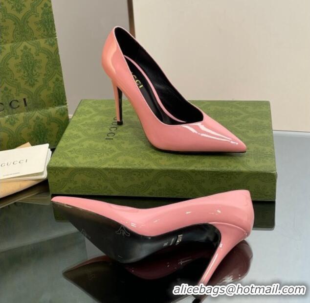 Stylish Gucci Patent Leather Pointed High heel Pumps 10.5cm with GG Light Pink 1012010