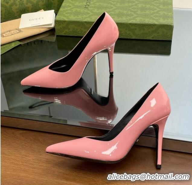 Stylish Gucci Patent Leather Pointed High heel Pumps 10.5cm with GG Light Pink 1012010